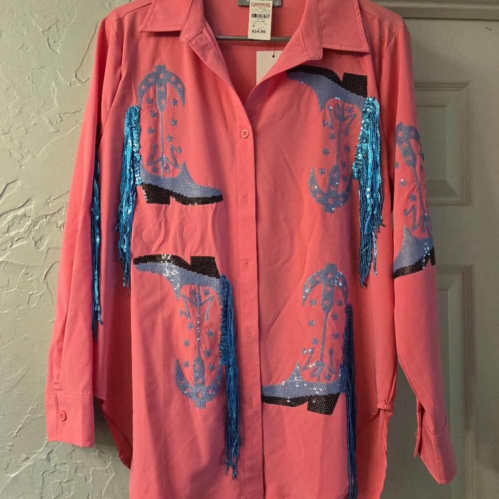 Blue b Cowboy Boot Fringe Top